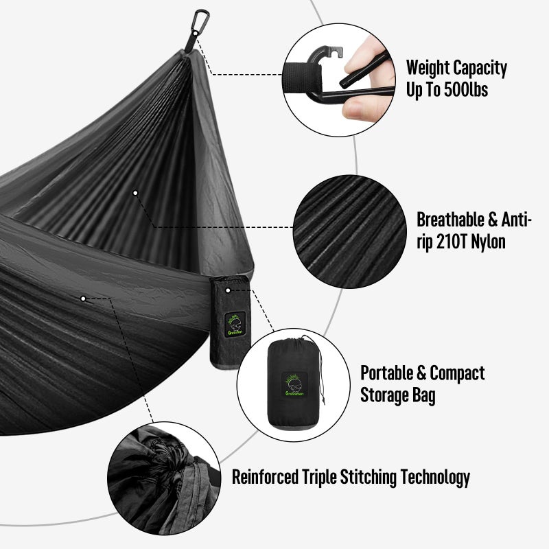 Grassman Camping Hammock Double & Single Portable Hammock with Tree Straps, Lightweight Nylon Parachute Hammocks Camping Accessories Gear for Indoor Outdoor Backpacking, Travel, Hiking, Beach - Image 5